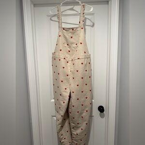 SHEIN Cream Jumpsuit with Red Hearts